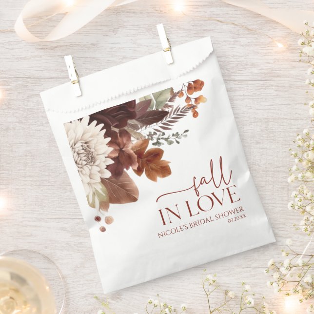 Brown Burgundy Fall In Love Floral Bridal Shower Favour Bag (Clipped)