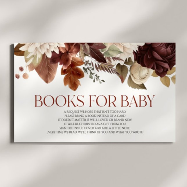 Brown Burgundy Floral Baby Shower Books For Baby Enclosure Card (Creator Uploaded)