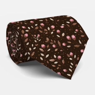 Brown Burgundy Floral Wedding Groomsmen Groom Tie