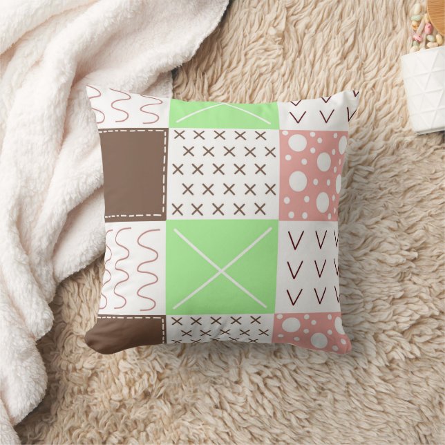 Brown, Burgundy, Green and Mauve Whimsical  Cushion (Blanket)