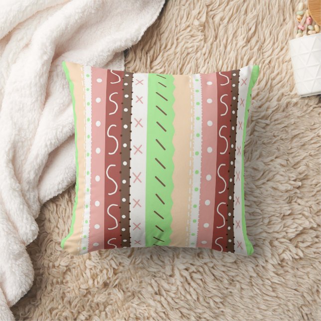 Brown, Burgundy, Green and Mauve Whimsical Cushion (Blanket)
