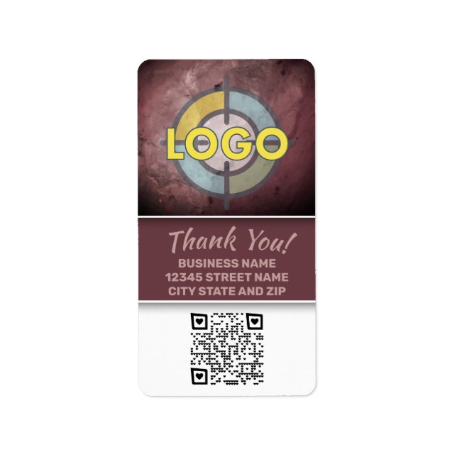 Brown Burgundy Marble Label Bold Stripe QR code (Front)