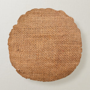 Brown burlap cloth background or sack cloth round cushion