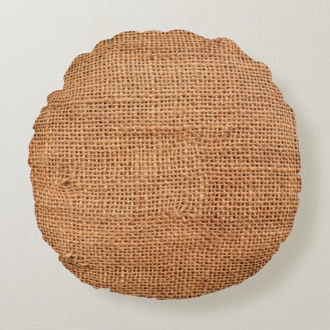 Brown burlap cloth background or sack cloth round cushion (Front)