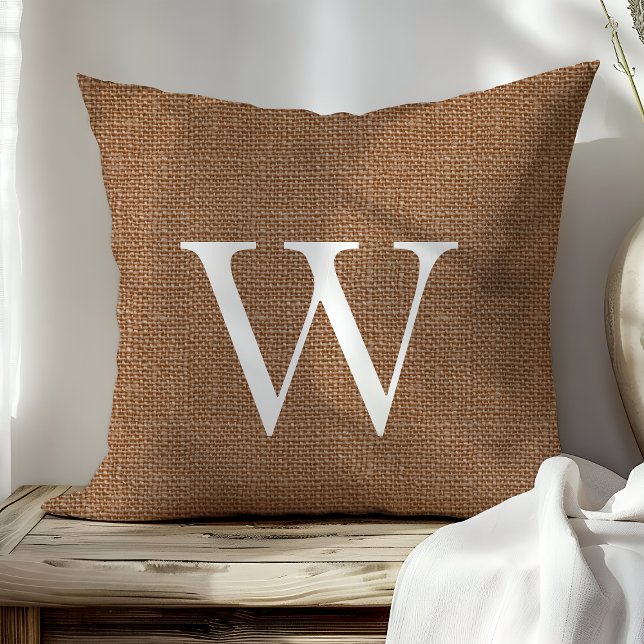 Brown Burlap Custom Monogrammed Throw Pillows (Creator Uploaded)