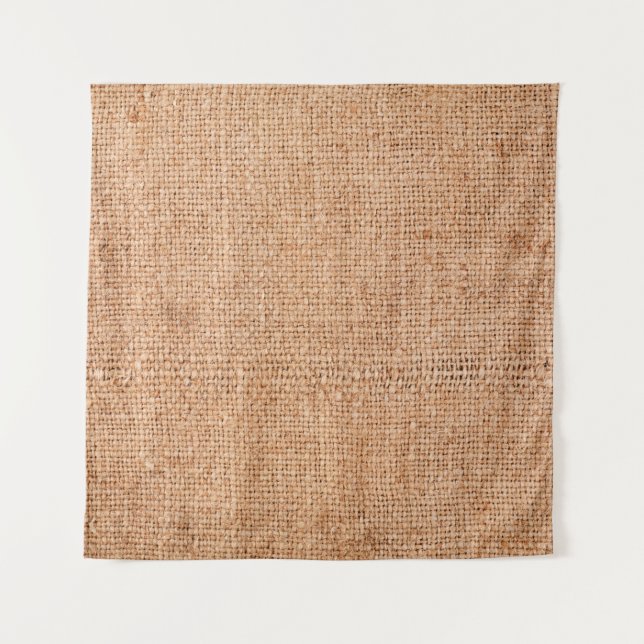 Brown burlap laying on white sheet. Abstract backg Tapestry (Front)
