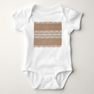 Brown Burlap Off-White Lace Texture Baby Bodysuit