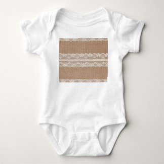 Brown Burlap Off-White Lace Texture Baby Bodysuit