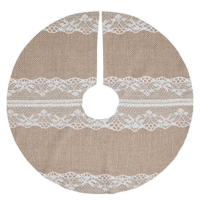 Brown Burlap Off-White Lace Texture Brushed Polyester Tree Skirt (Front)