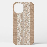 Brown Burlap Off-White Lace Texture