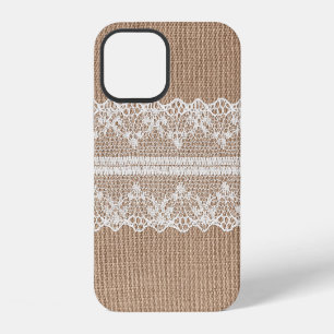 Brown Burlap Off-White Lace Texture iPhone 12 Case