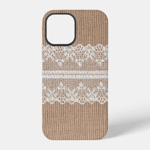 Brown Burlap Off-White Lace Texture iPhone 12 Case