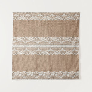 Brown Burlap Off-White Lace Texture Tapestry