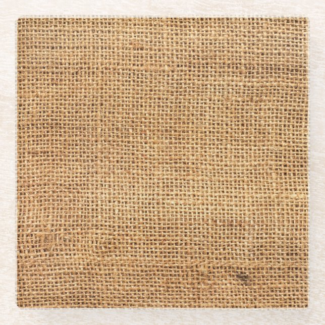 Brown Burlap Sack: Textured Cloth Background Glass Coaster (Front)
