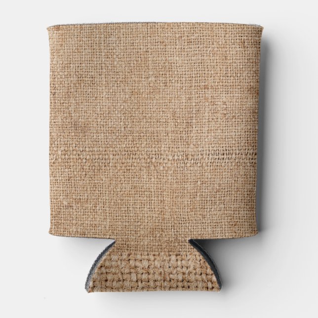 Brown burlap texture, rustic sackcloth. can cooler (Front)