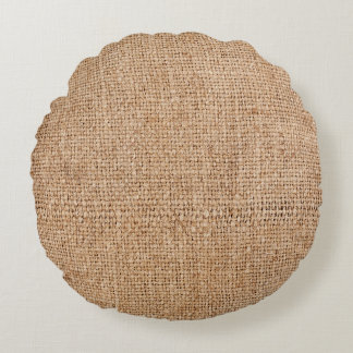 Brown burlap texture, rustic sackcloth. round cushion