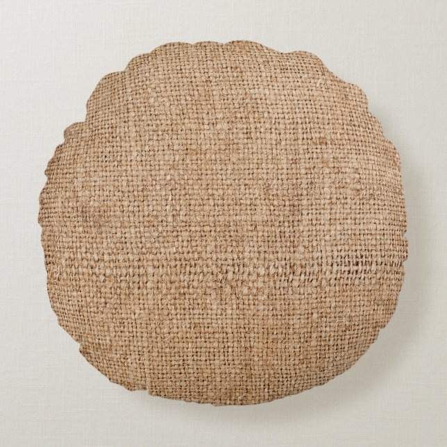 Brown burlap texture, rustic sackcloth. round cushion (Front)