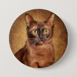 Brown Burmese Cat Artwork 7.5 Cm Round Badge