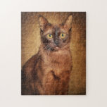Brown Burmese Cat Portrait Jigsaw Puzzle<br><div class="desc">Brown Burmese Cat Pet Portrait. A beautiful and gorgeous dark brown (sable) Bermese cat digital oil painting portrait. The ancestors of the Burmese are the Siamese and the “copper cat” of Burma (now known as Myanmar). The Burmese are often described as a “brick wrapped in silk, ” a testament to...</div>