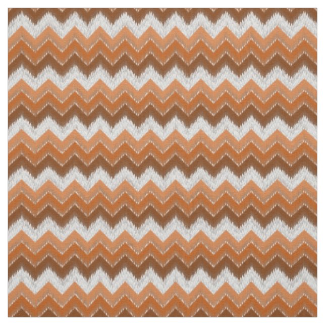 Brown Burnt Orange White Ikat Zigzag Art Pattern Fabric (Swatch)
