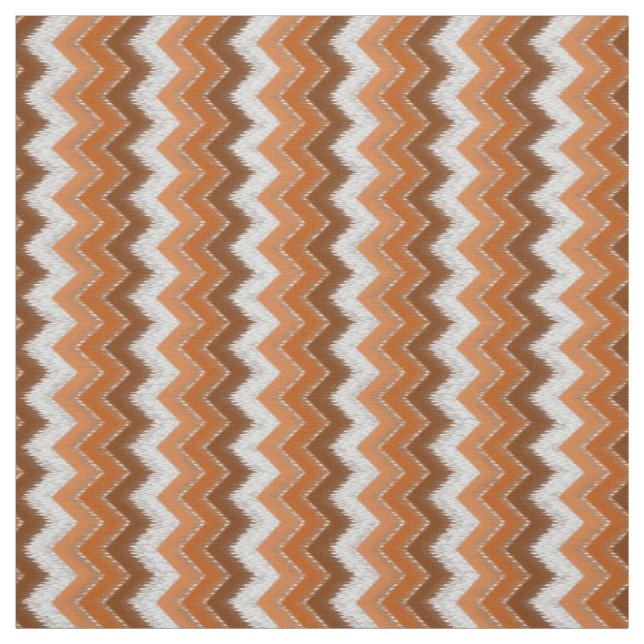 Brown Burnt Orange White Ikat Zigzag Art Pattern Fabric (Swatch)