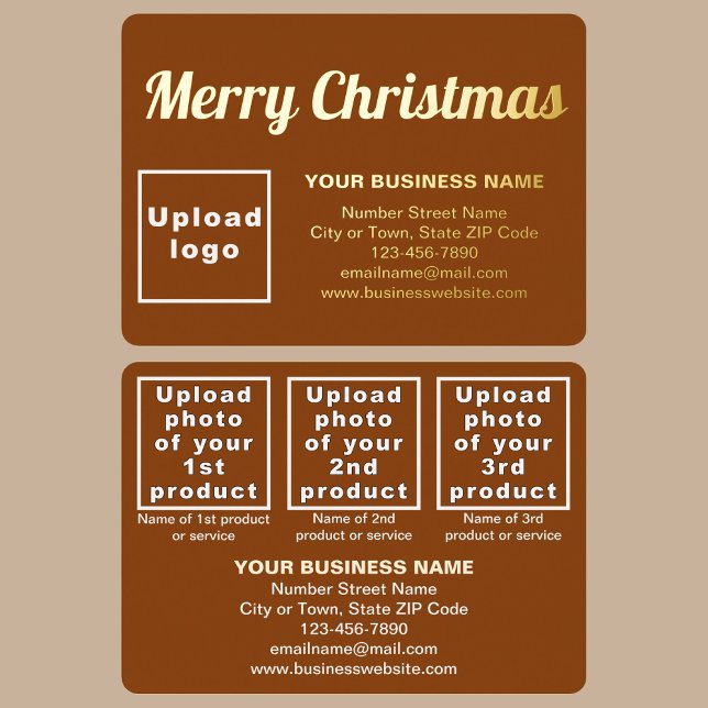 Brown Business Brand on Christmas Rectangle Foil Holiday Card (Brown business brand with products or services on Christmas rectangle foil holiday card.)