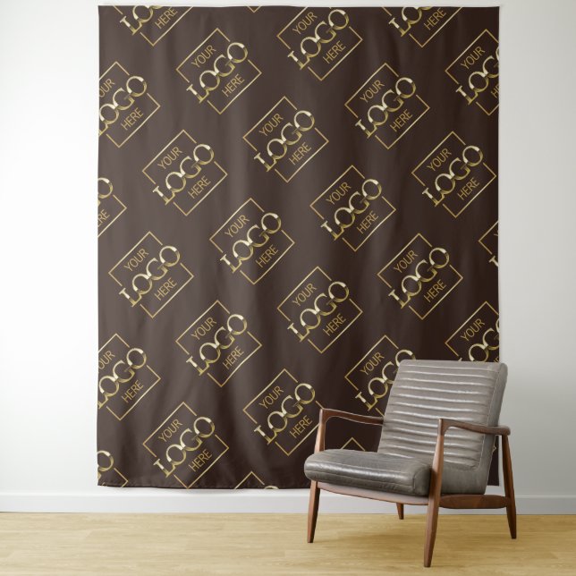 Brown Business Logo Pattern Trade Show Backdrop Tapestry (In Situ)