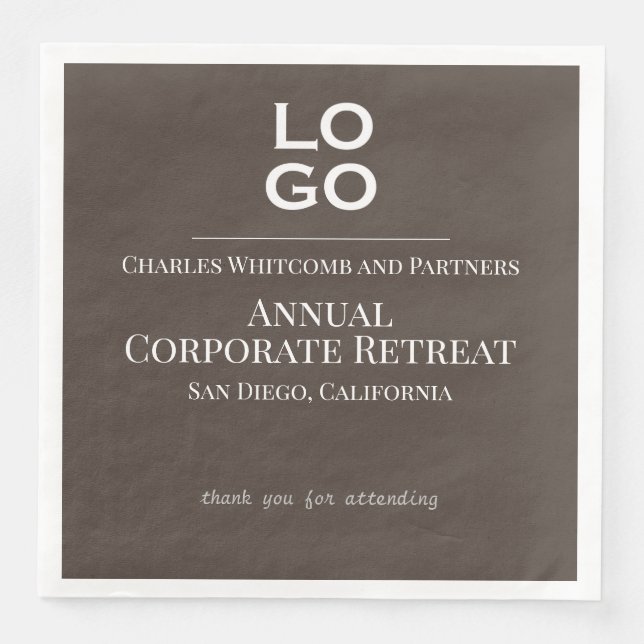 Brown Business or Corporate Event Custom Logo  Napkin (Front)