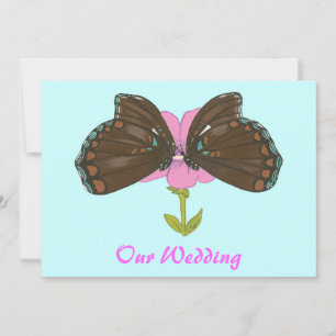 Brown Butterflies on Pink, Wedding Invitations