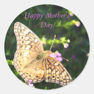Brown butterfly Mother's Day stickers! Classic Round Sticker