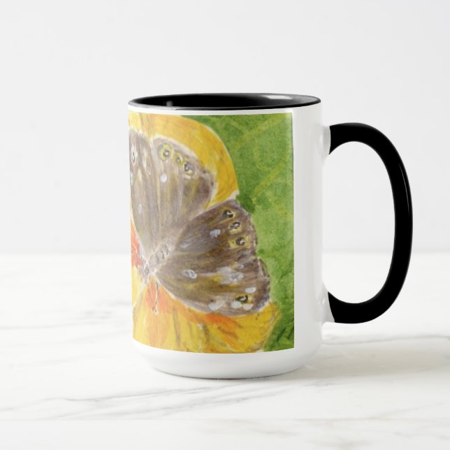 Brown Butterfly, Yellow flower Mug (Right)