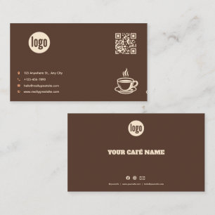 Brown Café Logo QR Code Business Card