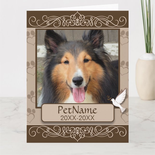 Brown Calligraph Swirls Custom Pet Sympathy Card (Front)