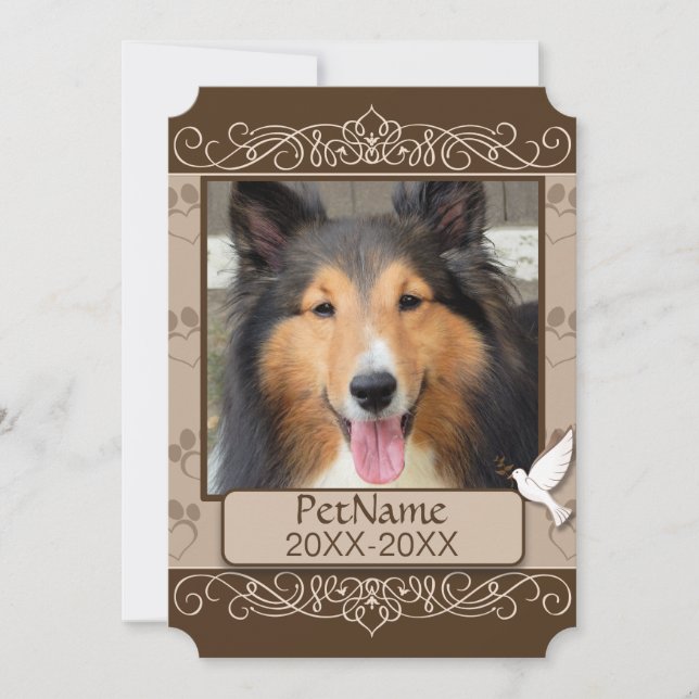 Brown Calligraph Swirls Custom Pet Sympathy Card (Front)