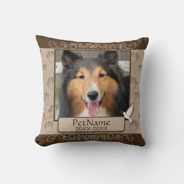 Brown Calligraph Swirls Custom Pet Sympathy Cushion (Front)