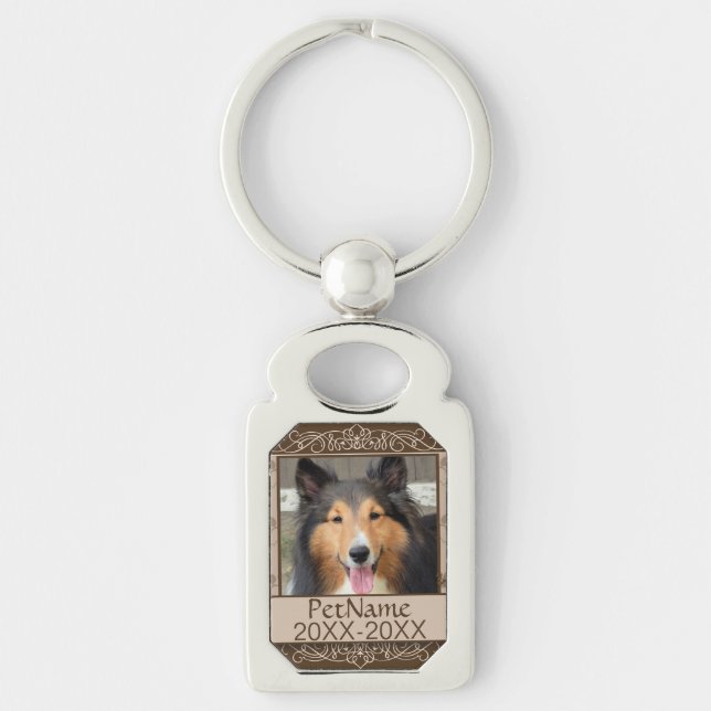 Brown Calligraph Swirls Custom Pet Sympathy Key Ring (Front)
