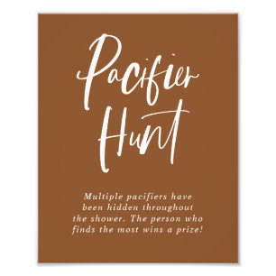Brown Calligraphy Pacifier Hunt Baby Shower Sign