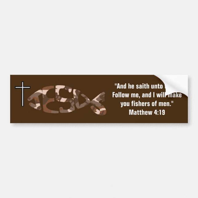 Brown Camo JESUS Fish Icon Bumper Sticker (Front)