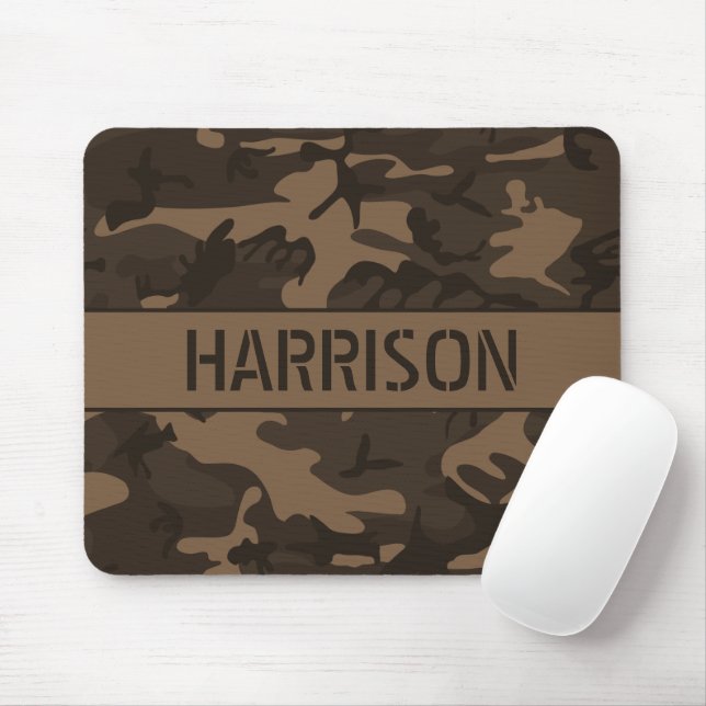 Brown Camouflage Monogrammed Mouse Pad (With Mouse)