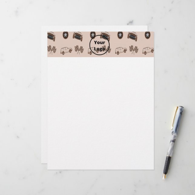 Brown car business pattern custom letterhead (Front/Back In Situ)