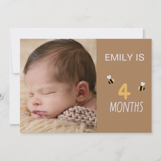 brown card 2 months old cute bees with photo (Front)