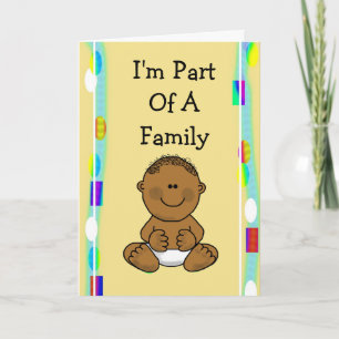 Brown Cartoon Baby Adoption Announcement Card