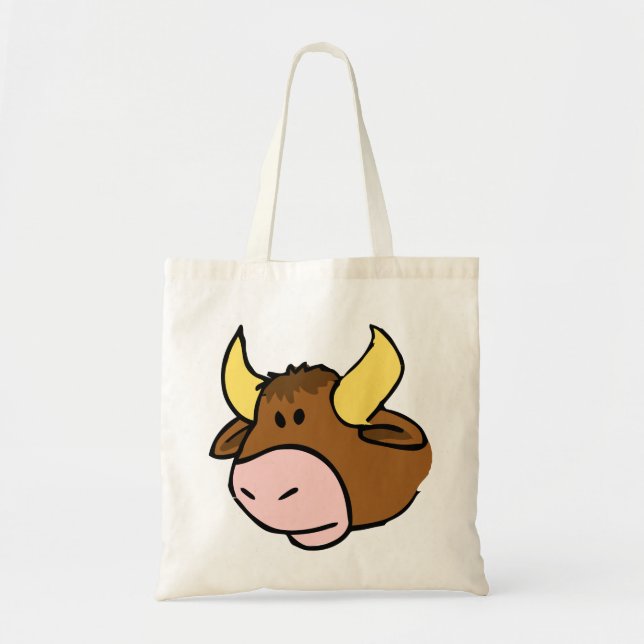 Brown cartoon bull face tote bag (Front)
