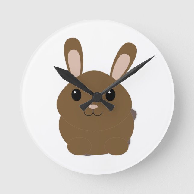 Brown Cartoon Bunny Round Clock (Front)