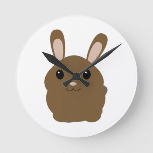 Brown Cartoon Bunny Round Clock