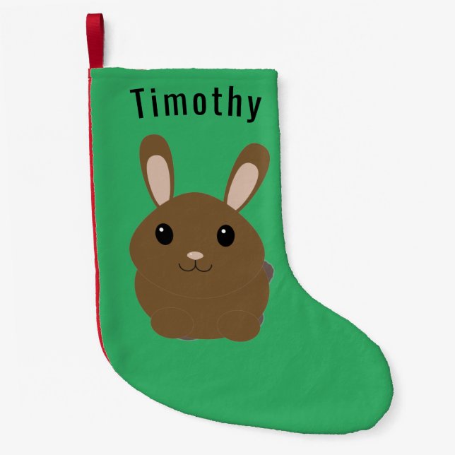 Brown Cartoon Bunny Small Christmas Stocking (Front)
