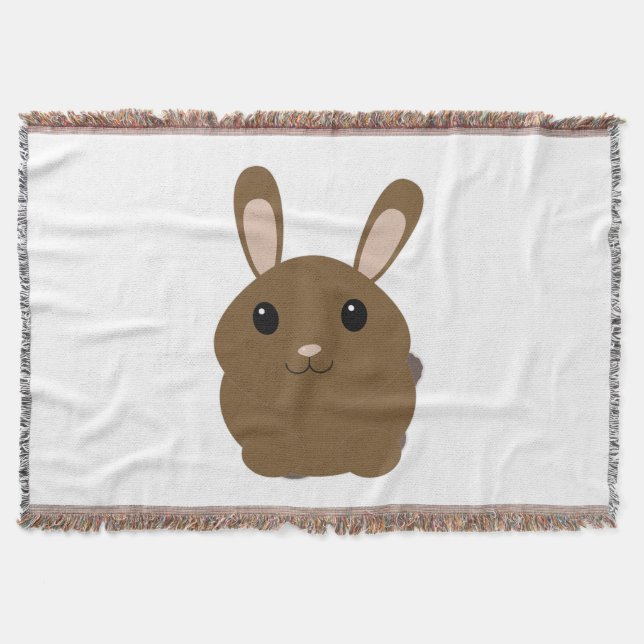 Brown Cartoon Bunny Throw Blanket (Front)