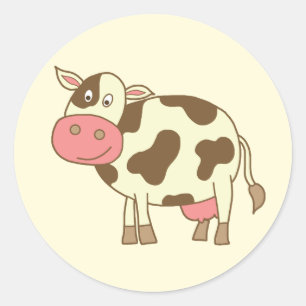 Brown Cartoon Cow Classic Round Sticker