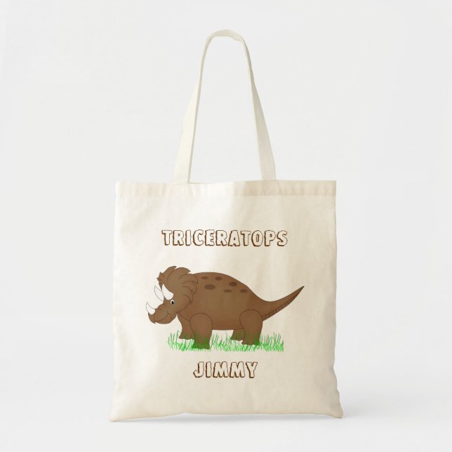 Brown Cartoon Dinosaur Tote Bag (Front)