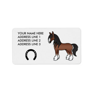 Brown Cartoon Gypsy Vanner Shire Clydesdale Horse Label